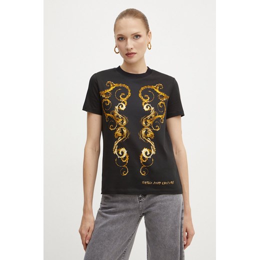 Versace Jeans Couture t-shirt bawełniany damski kolor czarny 77HAH6P3 JS424 ze sklepu ANSWEAR.com w kategorii Bluzki damskie - zdjęcie 174809650