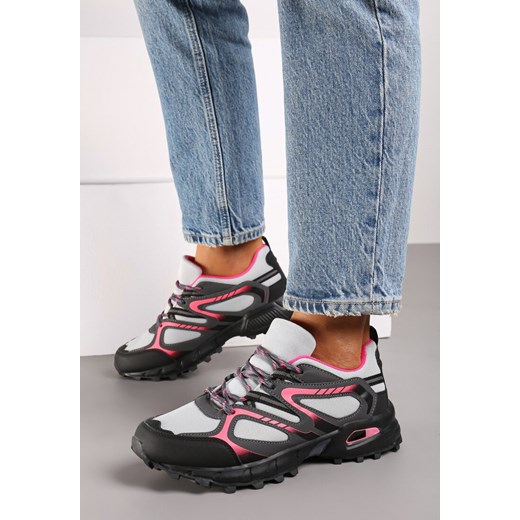 Szaro-Fuksjowe Płaskie Sznurowane Buty Sportowe Sneakersy Ozdobione Tłoczeniem 39 born2be.pl wyprzedaż
