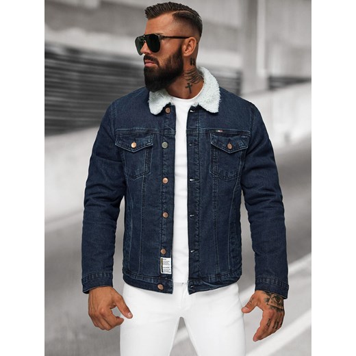 Kurtka męska jeansowa sherpa granatowa OZONEE NB/MJ517BSZ Ozonee XXL ozonee.pl