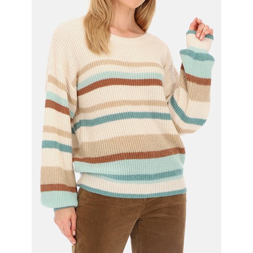 Beżowy sweter damski w turkusowe paski Red Button Sammy ze sklepu Eye For Fashion w kategorii Swetry damskie - zdjęcie 174816653