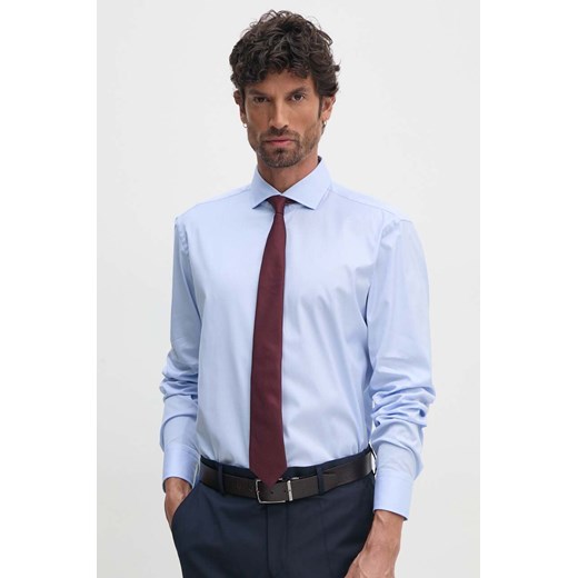 BOSS koszula kolor niebieski regular z kołnierzykiem włoskim 50479948 ze sklepu ANSWEAR.com w kategorii Koszule męskie - zdjęcie 174817161