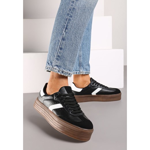 Czarne Sneakersy na Niskiej Platformie z Ekozamszowymi Wstawkami Irisca ze sklepu renee.pl w kategorii Buty sportowe damskie - zdjęcie 174819362