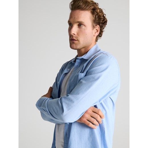 Koszula męska niebieska Sinsay z długim rękawem wiosenna z klasycznym kołnierzykiem 