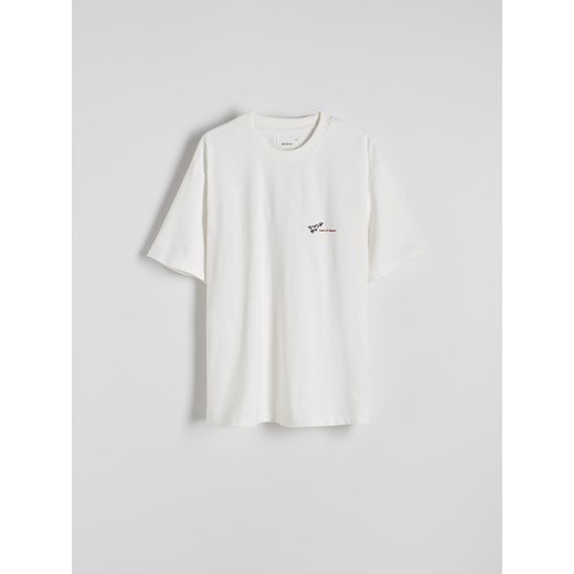 Reserved - T-shirt oversize z nadrukiem na plecach - złamana biel Reserved S Reserved