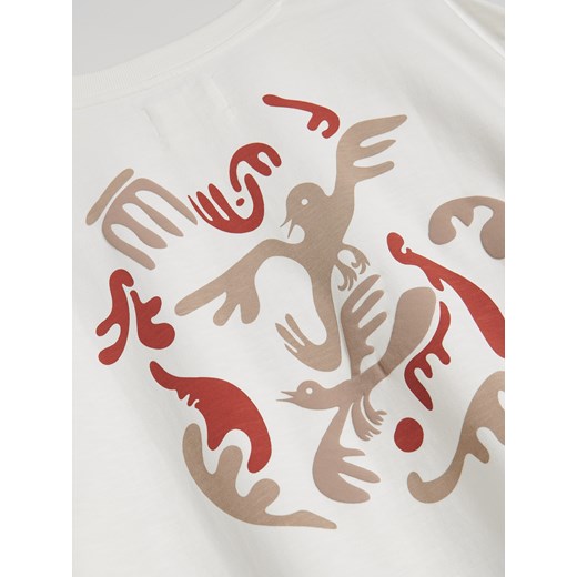Reserved - T-shirt oversize z nadrukiem na plecach - złamana biel Reserved XXL Reserved