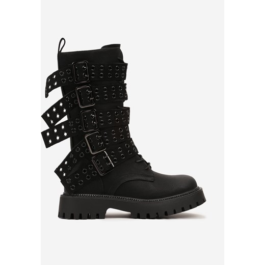 Czarne Botki Workery w Stylu Biker z Licznymi Paskami z Klamrami Nirilora 41 born2be.pl