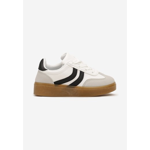Białe Płaskie Sznurowane Buty Sportowe Sneakersy z Paskami Azilena ze sklepu born2be.pl w kategorii Buty sportowe dziecięce - zdjęcie 174822031
