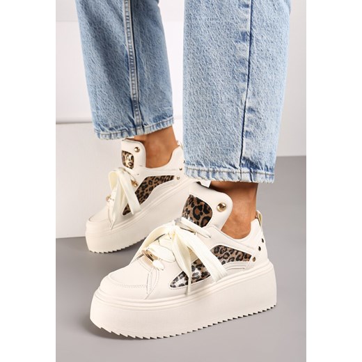 Panterkowe Sneakersy na Platformie Ozdobione Nitami i Metalicznymi Elementami Azista ze sklepu renee.pl w kategorii Buty sportowe damskie - zdjęcie 174824620