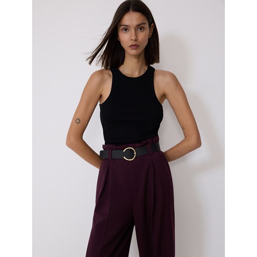 Reserved - Szerokie spodnie z paskiem - burgundowy Reserved M Reserved