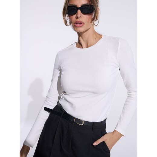 Bluzka damska Sinsay z okrągłym dekoltem biała bawełniana 