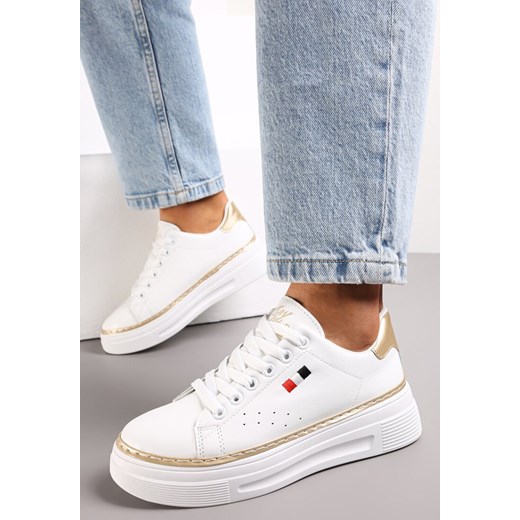 Biało-Beżowe Sznurowane Sneakersy na Płaskiej Podeszwie z Lamówką Fedat ze sklepu renee.pl w kategorii Buty sportowe damskie - zdjęcie 174829583