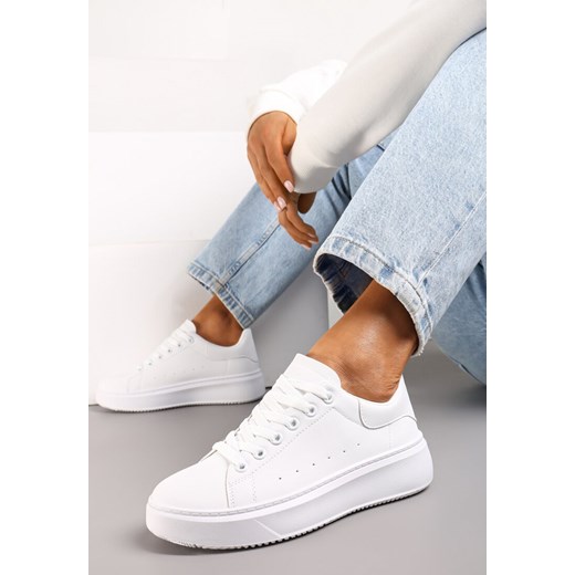Białe Sneakersy z Ekoskóry na Grubej Podeszwie ze Sznurowaniem Serizia ze sklepu renee.pl w kategorii Buty sportowe damskie - zdjęcie 174829603