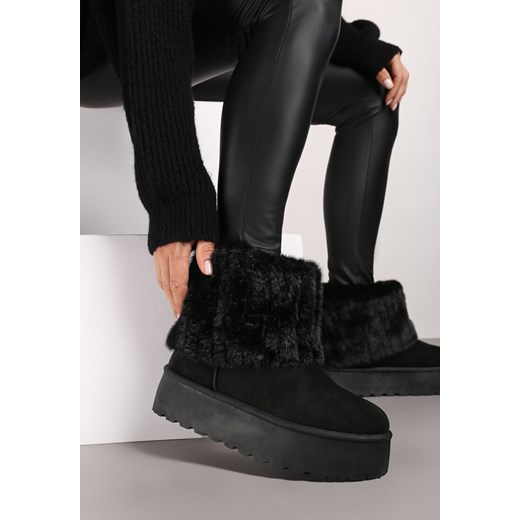 Śniegowce damskie Renee na zamek czarne casual na płaskiej podeszwie 