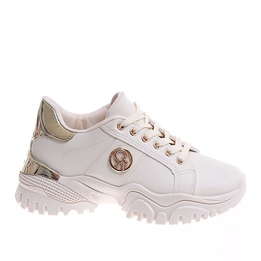 Sznurowane beżowe buty sportowe na platformie /E5-1 16775 G287/ 38 Pantofelek24.pl