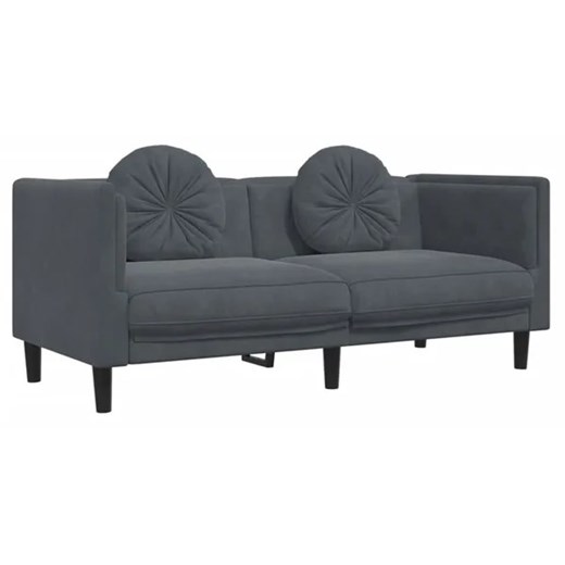 Ciemnoszara aksamitna sofa 2-osobowa z poduszkami - FINO 4X ze sklepu Edinos.pl w kategorii Sofy i kanapy - zdjęcie 174840552