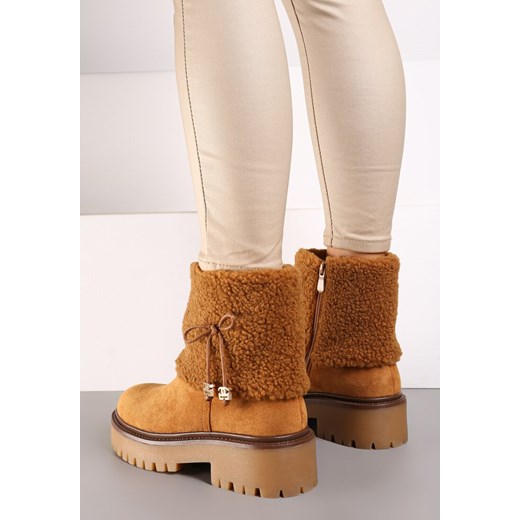 Brązowe Futerkowe Botki na Grubej Podeszwie z Cholewką Imitującą Nogawkę z Renee 39 okazja renee.pl