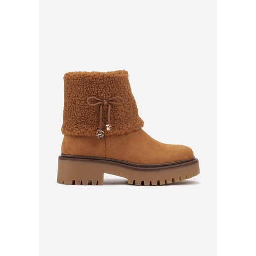 Brązowe Futerkowe Botki na Grubej Podeszwie z Cholewką Imitującą Nogawkę z Renee 38 okazja renee.pl