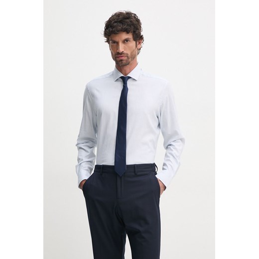 Hackett London koszula męska kolor niebieski regular z kołnierzykiem włoskim HM3010096 ze sklepu ANSWEAR.com w kategorii Koszule męskie - zdjęcie 174847311