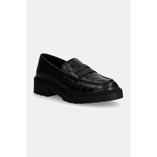 Calvin Klein Jeans mokasyny skórzane FLATFORM LOAFER MG CROC LTH damskie kolor czarny na platformie YW0YW01680 ze sklepu ANSWEAR.com w kategorii Mokasyny damskie - zdjęcie 174847614