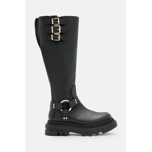 AllSaints kozaki skórzane Jade Biker Boot damskie kolor czarny na platformie W055FB ze sklepu ANSWEAR.com w kategorii Kozaki damskie - zdjęcie 174847710