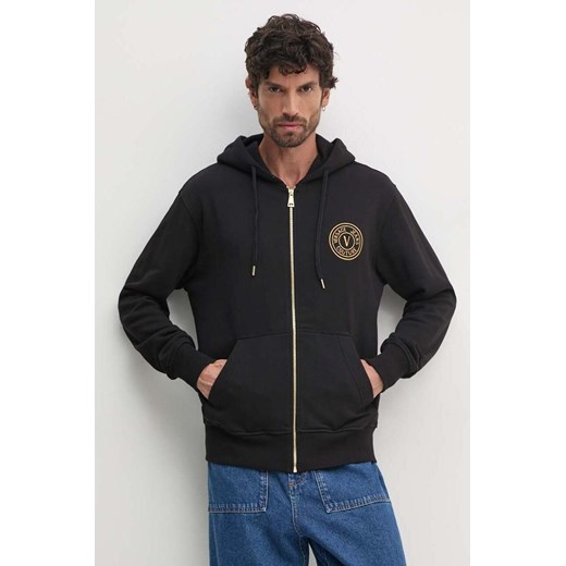 Versace Jeans Couture bluza bawełniana męska kolor czarny z kapturem z aplikacją 77GAIT00 CF00T ze sklepu ANSWEAR.com w kategorii Bluzy męskie - zdjęcie 174850842