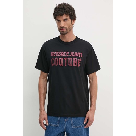 Versace Jeans Couture t-shirt bawełniany męski kolor czarny z aplikacją 77GAHL00 CJ01L ze sklepu ANSWEAR.com w kategorii T-shirty męskie - zdjęcie 174851211