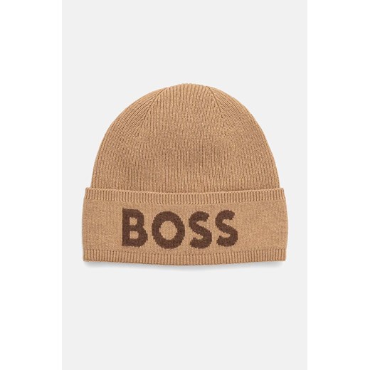 BOSS czapka z domieszką wełny kolor beżowy z cienkiej dzianiny 50524348 ze sklepu ANSWEAR.com w kategorii Czapki zimowe męskie - zdjęcie 174858042