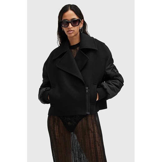 AllSaints kurtka wełniana ORLA kolor czarny przejściowa oversize W058OB ze sklepu ANSWEAR.com w kategorii Kurtki damskie - zdjęcie 174858253