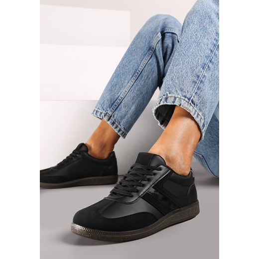 Czarne Casualowe Sneakersy z Geometrycznymi Wzorami i Kontrastowymi Przeszyciami Riandrea ze sklepu renee.pl w kategorii Buty sportowe damskie - zdjęcie 174862433