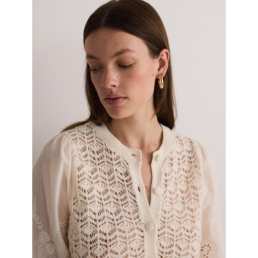 Reserved - Crochetowy sweter - złamana biel Reserved M Reserved