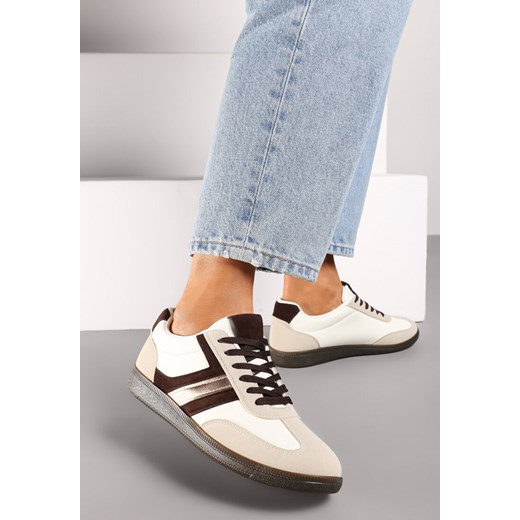 Brązowe Stylowe Sneakersy na Płaskiej Podeszwie z Geometrycznymi Przeszyciami Rialine ze sklepu born2be.pl w kategorii Buty sportowe damskie - zdjęcie 174866661