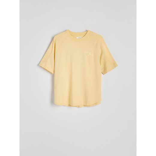 Reserved - T-shirt relaxed fit z haftem - musztardowy Reserved M Reserved
