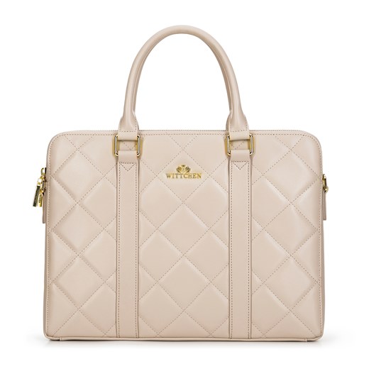 Damska torba na laptopa 15,6'' skórzana w pikowanie beżowa ze sklepu WITTCHEN w kategorii Torby na laptopa - zdjęcie 174877782