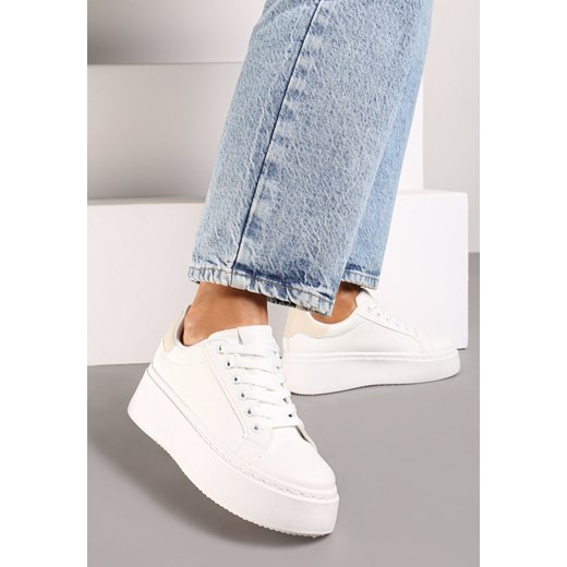 Biało-Beżowe Casualowe Sneakersy na Grubej Podeszwie Tiadonia ze sklepu born2be.pl w kategorii Buty sportowe damskie - zdjęcie 174878973