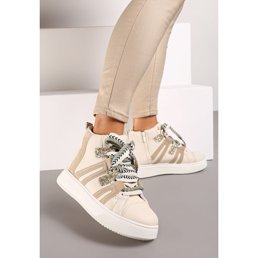 Beżowe Sneakersy na Platformie w Streetwearowym Stylu z Kontrastowymi Wstawkami Kaithana ze sklepu born2be.pl w kategorii Buty sportowe damskie - zdjęcie 174879153