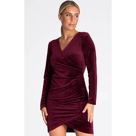 Welurowa sukienka mini bordowa M963, Kolor bordowy, Rozmiar L, Figl XL Primodo