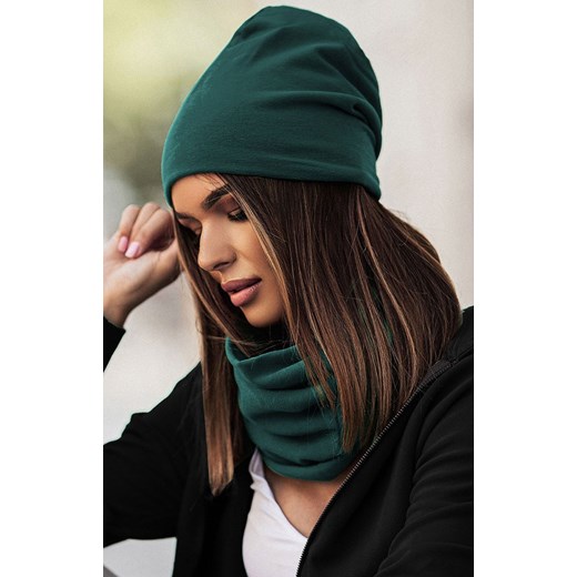 Komplet czapka beanie i komin w kolorze butelkowej zieleni C4, Kolor ciemnozielony, Rozmiar uniwersalny, Ivon ze sklepu Primodo w kategorii Komplety czapka i szalik damskie - zdjęcie 174896691