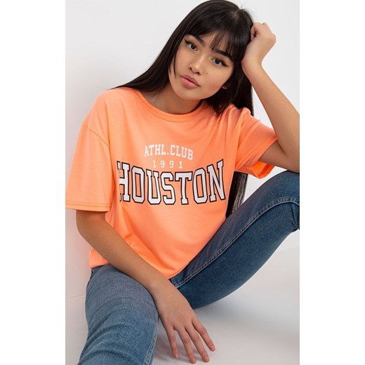 Pomarańczowy t-shirt damski z nadrukiem EM-TS-527-1.26X, Kolor pomarańczowy, Rozmiar one size, EX MODA ze sklepu Primodo w kategorii Bluzki damskie - zdjęcie 174901474