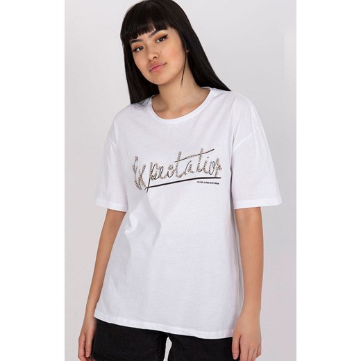 Biały t-shirt damski z dżetami HB-TS-3077.32P, Kolor biały, Rozmiar L, HiB ze sklepu Primodo w kategorii Bluzki damskie - zdjęcie 174901562