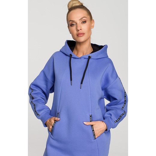 Jasno fioletowa bluza oversize z kapturem i ozdobnymi lampasami M696, Kolor jasny fiolet, Rozmiar L, MOE ze sklepu Primodo w kategorii Bluzy damskie - zdjęcie 174902750