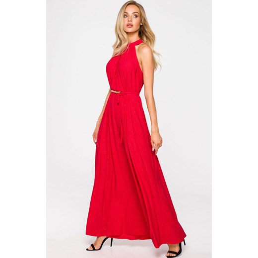 Suknia maxi z dekoltem typu halter w kolorze czerwonym M721, Kolor czerwony, Rozmiar uniwersalny, MOE ze sklepu Primodo w kategorii Sukienki - zdjęcie 174902971