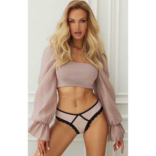 PARIS LIGHT PINK różowe figi damskie z czarnym wykończeniem, Kolor różowo-czarny, Rozmiar S/M, PURE SIN ze sklepu Primodo w kategorii Majtki damskie - zdjęcie 174908314