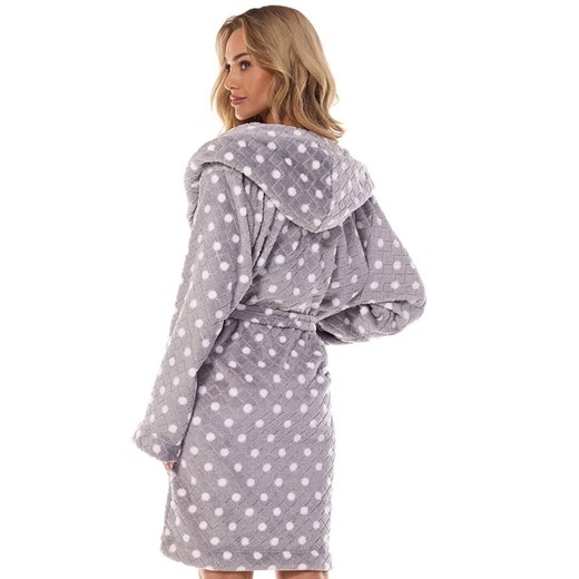 Szlafrok damski z kapturem 2405 Dots, Kolor grafitowy-wzór, Rozmiar M, L&amp;L ze sklepu Intymna w kategorii Szlafroki damskie - zdjęcie 174915204