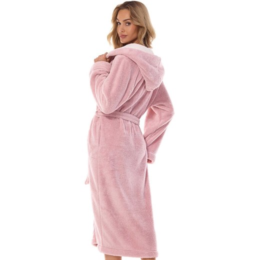 Szlafrok damski z kapturem 2410 LV, Kolor różowy, Rozmiar S, L&amp;L ze sklepu Intymna w kategorii Szlafroki damskie - zdjęcie 174915230