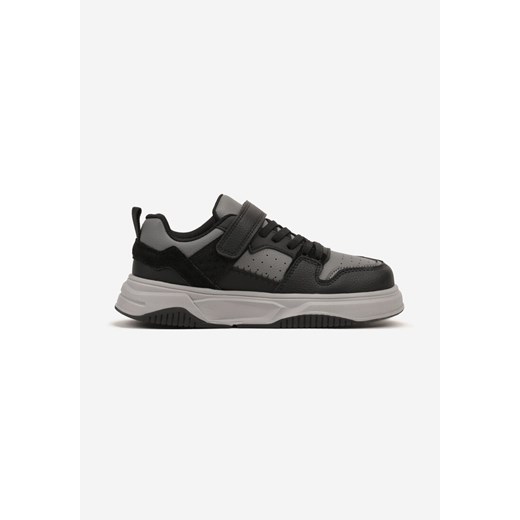 Czarno-Szare Płaskie Buty Sportowe Sneakersy ze Skórzaną Wkładką na Rzep Milissea ze sklepu born2be.pl w kategorii Buty sportowe dziecięce - zdjęcie 174920280