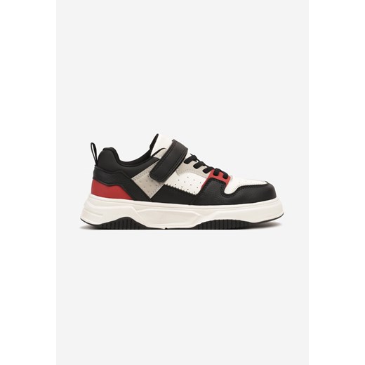 Czarno-Czerwone Płaskie Buty Sportowe Sneakersy ze Skórzaną Wkładką na Rzep Milissea ze sklepu born2be.pl w kategorii Buty sportowe dziecięce - zdjęcie 174920283