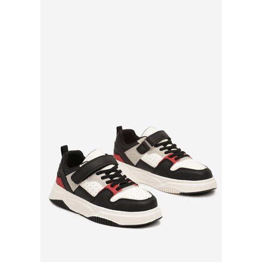 Czarno-Czerwone Płaskie Buty Sportowe Sneakersy ze Skórzaną Wkładką na Rzep 34 okazyjna cena born2be.pl