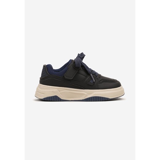 Czarno-Granatowe Buty Sportowe Sneakersy ze Skórzaną Wkładką na Grubej Podeszwie Zapinane na Rzep Evirissa ze sklepu born2be.pl w kategorii Buty sportowe dziecięce - zdjęcie 174920301