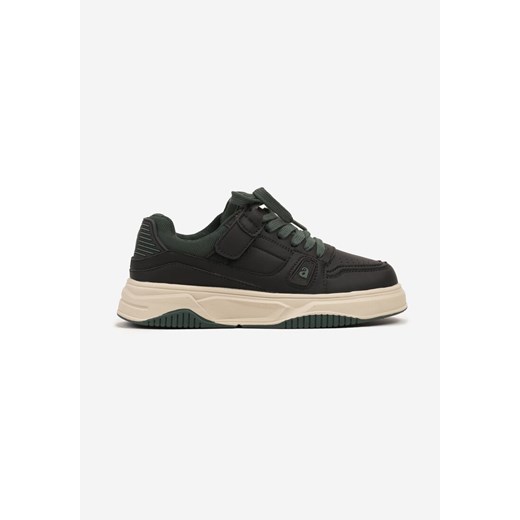Czarno-Zielone Buty Sportowe Sneakersy z Wkładką ze Skóry Naturalnej Vailanne ze sklepu born2be.pl w kategorii Buty sportowe dziecięce - zdjęcie 174927440