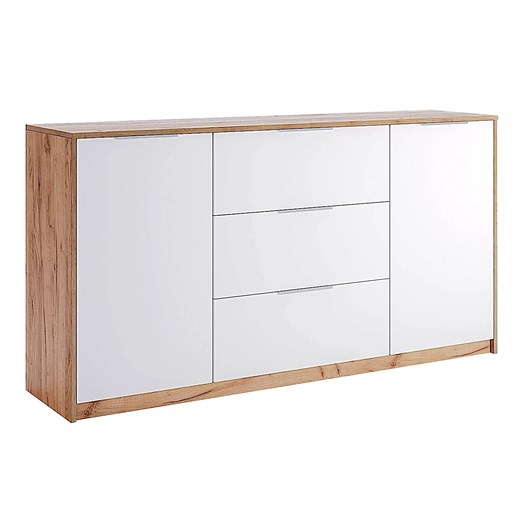 Komoda z szufladami i półkami dąb craft + biały 160 cm - Zenta 14X ze sklepu Edinos.pl w kategorii Komody - zdjęcie 174929310